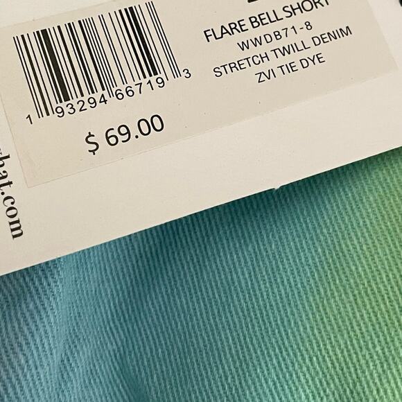 WeWoreWhat Flare Bell Short Stretch Twill Denim Tie Dye Women’s - Picture 5 of 7